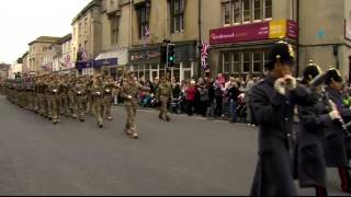 British soldiers parade through Warminster before Afghanistan deployment [upl. by Vihs]