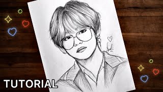 How To Draw BTS V Taehyung Step by Step Tutorial  Pencil Drawing  Artholic [upl. by Radu266]